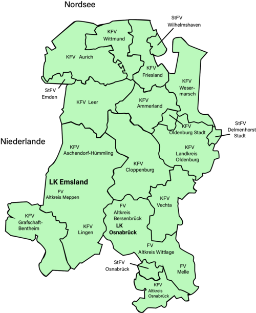 Landkarte der Feuerwehrverbände Weser-Ems