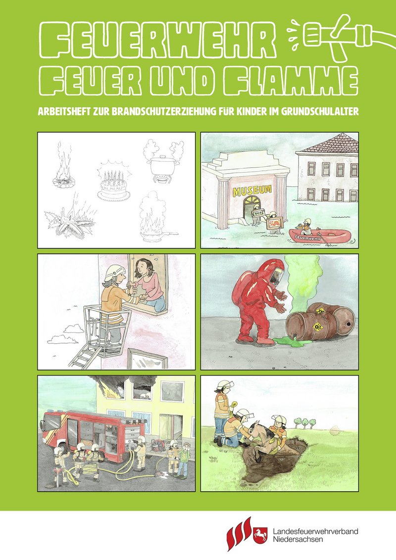 Schulheft gemalte Feuerwehrbilder