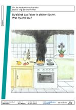 Arbeitsblatt Kindergarten Notruf Brand Küche